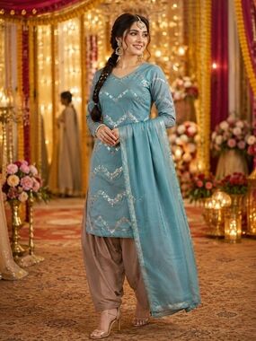 Embellished Salwar Kameez Set with  Patiala Pants